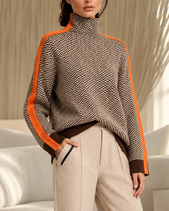 Clara™ | Turtleneck with Contrasting Stripes