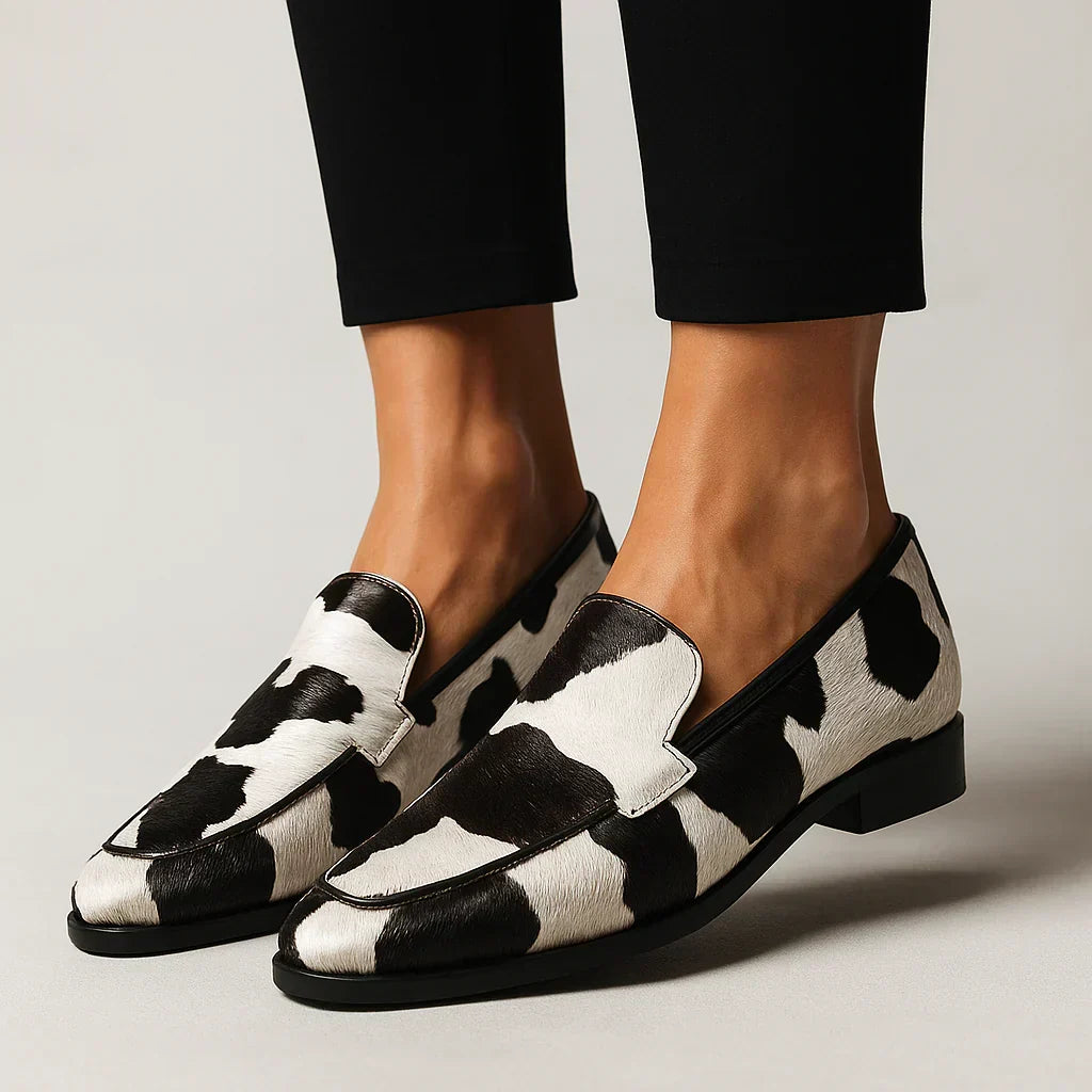 Melle - Classic Cow Print Loafers