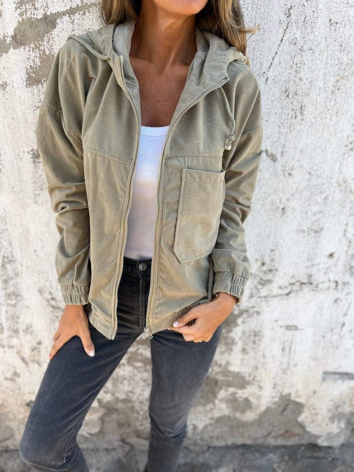 Lauren | Ribbed Zip-Up Hooded Jacket