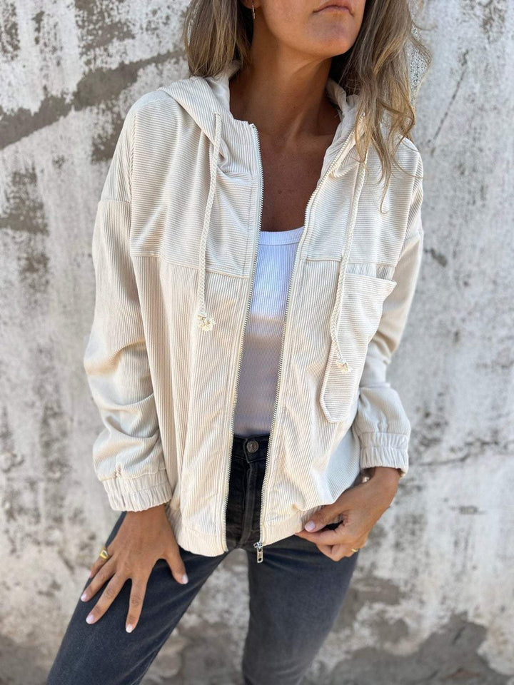 Lauren | Ribbed Zip-Up Hooded Jacket