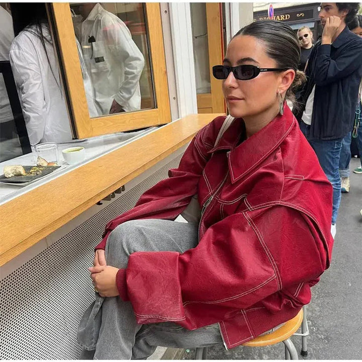 Renée | Oversized Contrast-Stitch Bomber Jacket